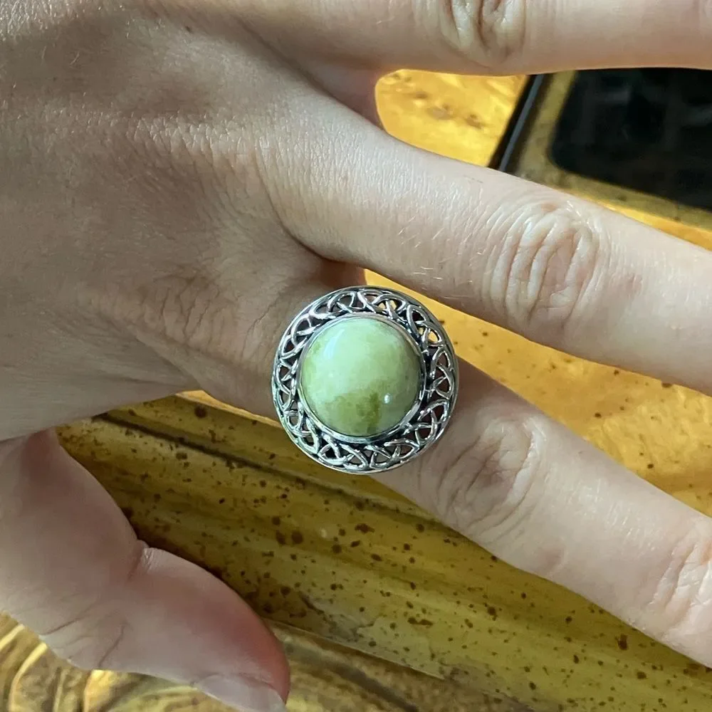 Natural Connemara Marble Sterling Silver Cocktail Ring Size 9